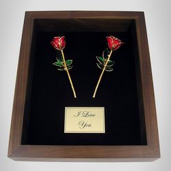 Shadow Box with Two 5 Inch Mini Gold Roses
