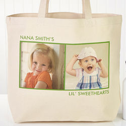 2 Custom Photos and 2 Personalized Lines of Text Canvas Tote Bag