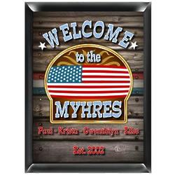 Personalized Traditional US Flag Welcome Sign