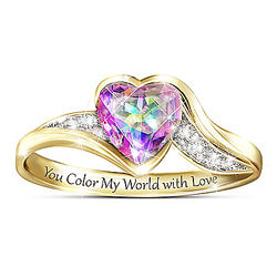 Heart Shaped Mystic Topaz and 18K Gold-Plated Ring