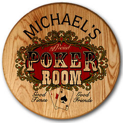 Personalized Poker Room Whiskey Barrel Head Sign