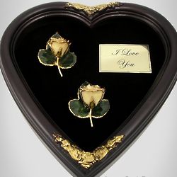 Heart Shaped Shadow Box with Two Gold Roses