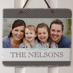 Classic Chevron Pattern Personalized Slate Wall Plaque with Photo