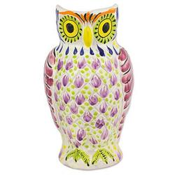 Little Lilac Owl Majolica Ceramic Pitcher