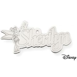 Personalized Tinkerbell 14K Solid White Gold Name Pendant