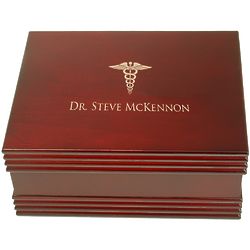Personalized Rosewood Box with Caduceus Symbol