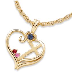 Mother's Two Birthstone Cross Heart Necklace