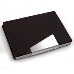 Brown Leather Business Card Case with Aluminum Trim