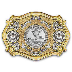 Men's Western Belt Buckle with Montana State Quarter