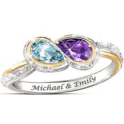 True Love Sterling & Crystal Birthstone Ring with Engraved Names