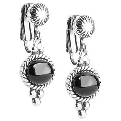 Sterling Silver and Black Agate Clip Earrings