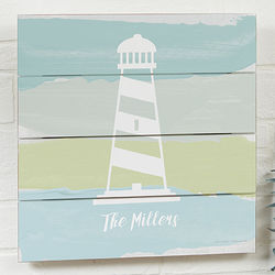 Personalized Seaside Swatch Lighthouse 12" x 12" Shiplap Sign
