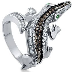 Sterling Silver & CZ Alligator Right Hand Cocktail Ring
