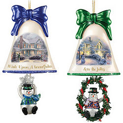 Set of 4 Thomas Kinkade Ringing in the Holidays Ornaments