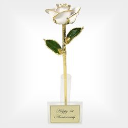 11" White Preserved Rose in Personalized Stand