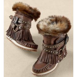 Brunni Leather Fringe and Fur Boots