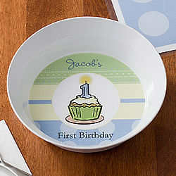 Boy's First Birthday Personalized Baby Bowl