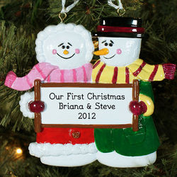 Engraved Snow Couple Christmas Ornament