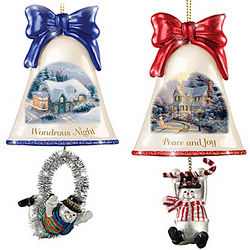 Set of 6 Thomas Kinkade Ringing in the Holidays Ornaments