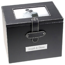 Black Leatherette Photo Album Box with White Stitching