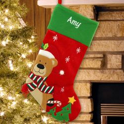 Personalized Embroidered Teddy Bear Christmas Stocking