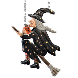 Flying Witch on a Broomstick Halloween Sign
