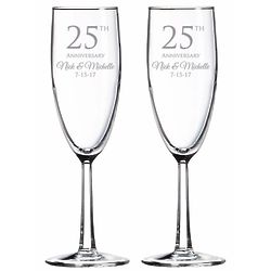 Personalized 25th Anniversary Glass Toasting Flute Set