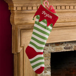 Red Toe and Cuff Personalized Knit Christmas Stocking