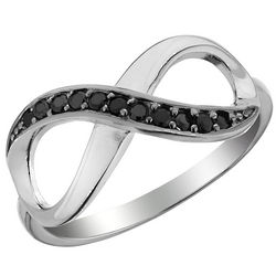 Infinity Ring with Black Diamond Accent in Sterling Silver
