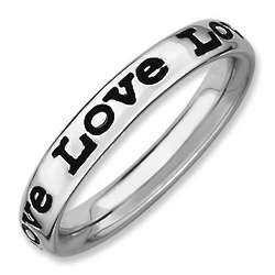 Black Enamel Stackable Love Ring in Sterling Silver