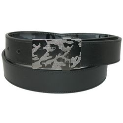 Men's Leather Belt with Camo Plaque Buckle