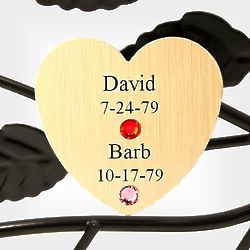 Gold Tone Engraved Couple's Heart Disc for Family Tree