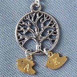Family Tree Necklace with Initial Bird Charm