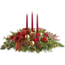 All is Bright Candle and Fresh Evergreens Centerpiece