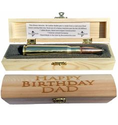 Happy Birthday Dad .50 Caliber Real Bullet Pen in Engraved Box