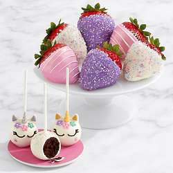 3 Unicorn Chocolate Brownie Pops & 6 Unicorn Strawberries