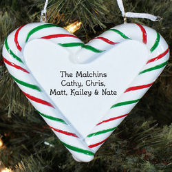 Engraved Candy Cane Heart Ornament