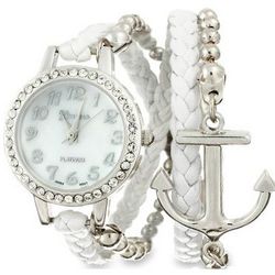 White and Silver Braided Anchor Wrap Watch