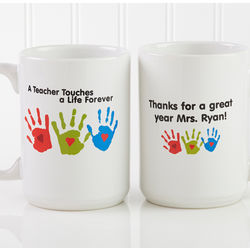 Personalized 15 Ounce Kids Handprints Teacher Coffee Mug