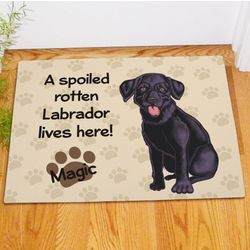 A Spoiled Rotten Black Lab Lives Here Personalized Doormat