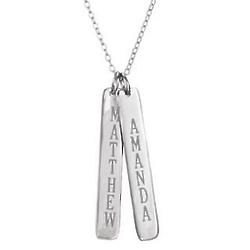 Double Vertical Personalized Name Bar Pendant in Sterling Silver