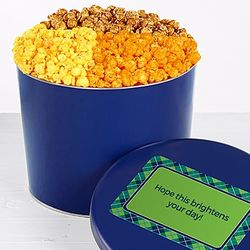 3 Flavors of Popcorn in Solid Blue Tin