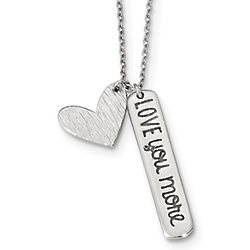 Love You More Sterling Silver Heart and Bar Necklace