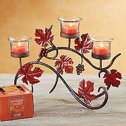 Fall Leaves Candelabra with Yankee Candle Tealight Set