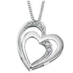 Double Floating Heart Diamond Necklace in Sterling Silver