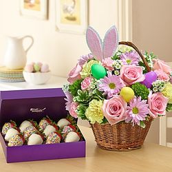 Easter Egg Basket Bouquet with Chocolate Covered Strawberries