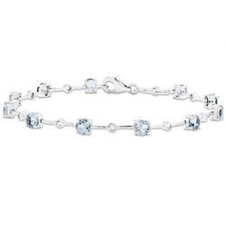 Aquamarine Bracelet with White Topaz Gemstones in Sterling Silver
