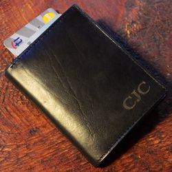 Personalized Men's Leather Trifold Wallet with Room for 6 Cards