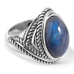 Sterling Silver and Labradorite Bold Oval Ring