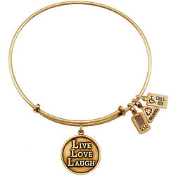Live, Love, Laugh Charm Gold Plated Bangle Bracelet